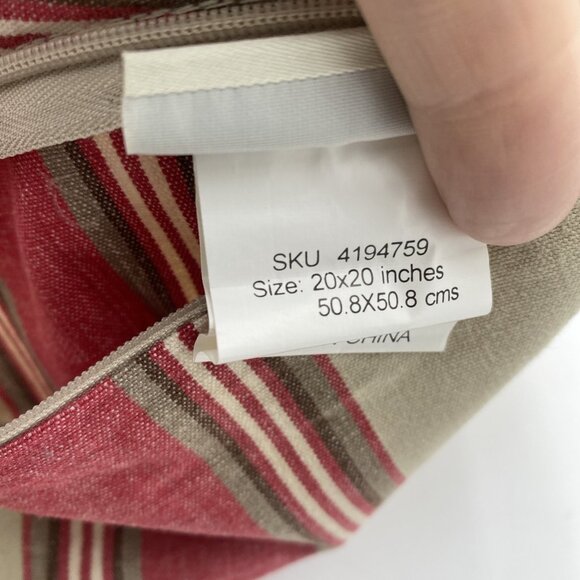 Pottery Barn Pillow Shams Set 2 Tan Red Striped 20"x20" Throw Pillows Cotton - Picture 9 of 10